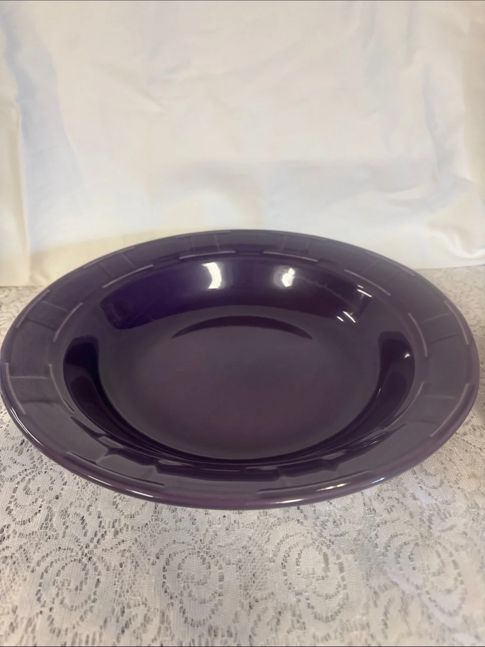 Longaberger Eggplant Purple Glazed Ceramic Serving Bowl 12in.
